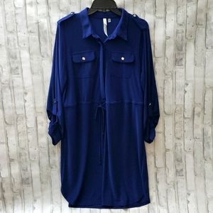 NY Collection Royal Navy Blue Button Up Dress, Size PXL